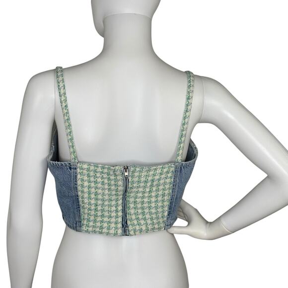 Zara Contrast Denim Crop Top Spaghetti Strap Exposed Back Zip Size L - Picture 3 of 5